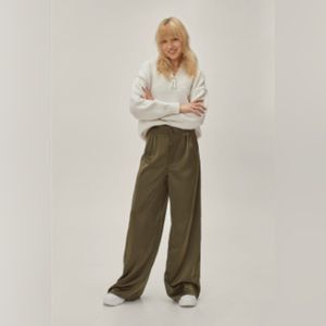 Nasty Gal Satin Button Detail Wide Leg Pants